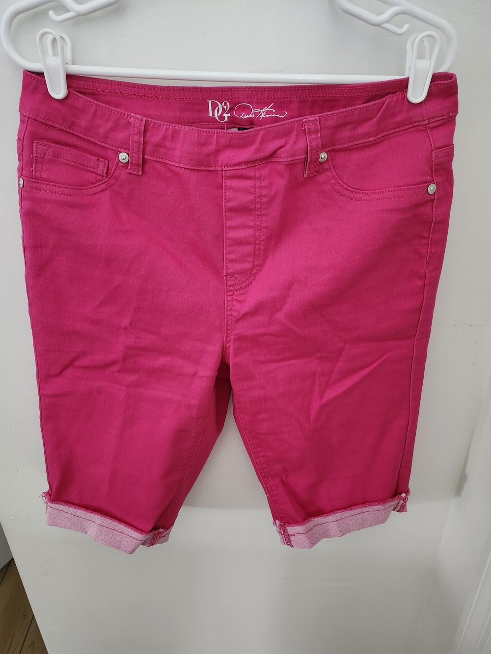 DG2 by Diane Gilman Women's Hot Pink Stretch Denim Bermuda Shorts